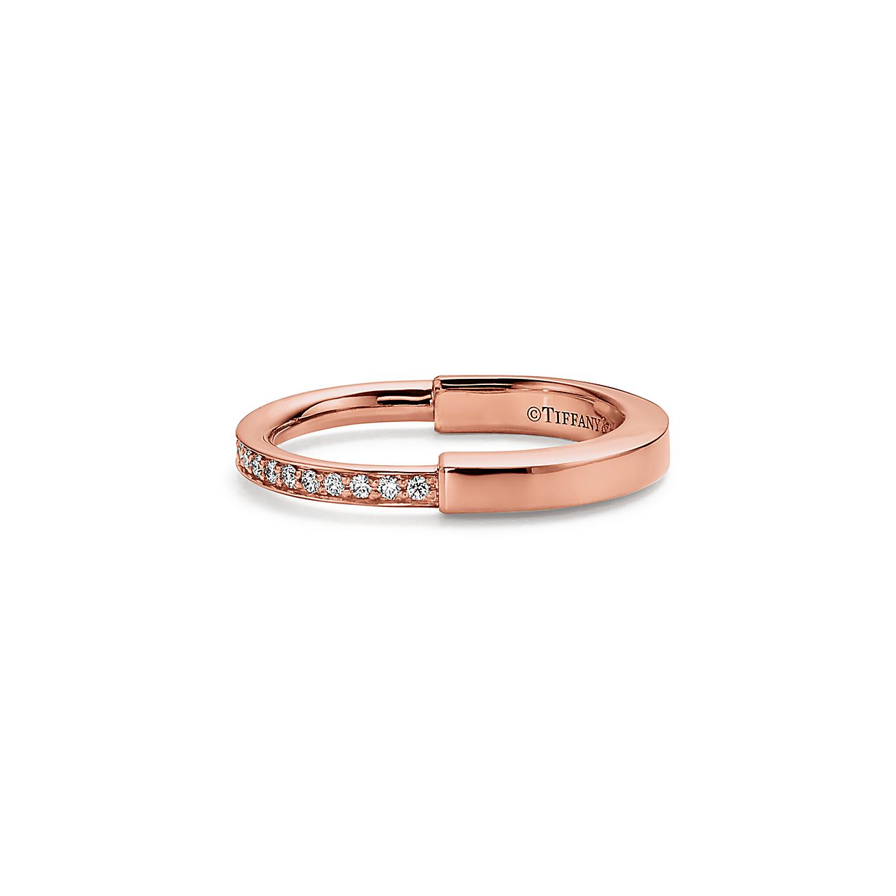18K Tiffany Lock Diamonds Rose Gold Ring