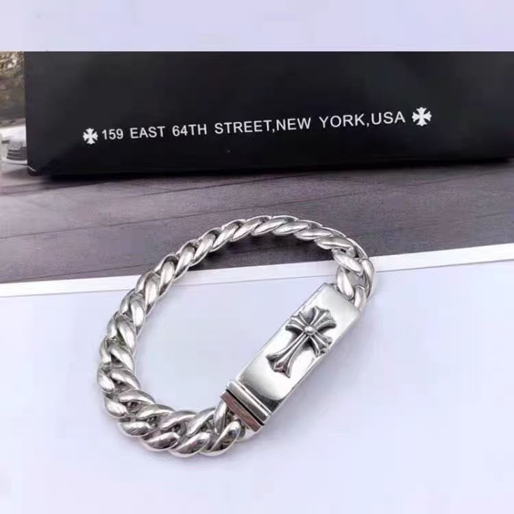 Chrome Hearts 925 Sterling silver cross half-Floral Plus Cross domineering ID bracelet