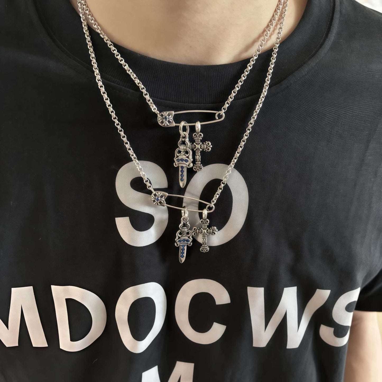 Chrome Hearts vintage flame cross brooch necklace