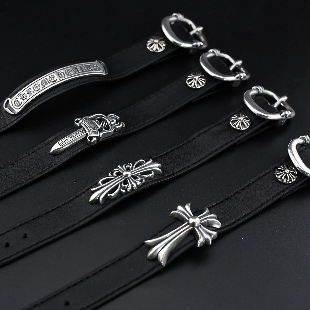 Chrome Hearts Cuff Plate Gunslinger  Leather Bracelet For Men