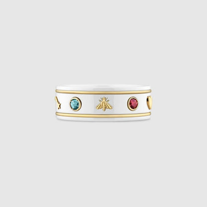18K Double Gucci Icon With Gemstones White Zirconia Ring