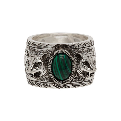 Double Gucci Feline Garden Green Ring