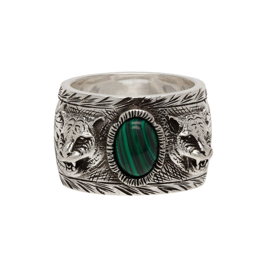 Double Gucci Feline Garden Green Ring