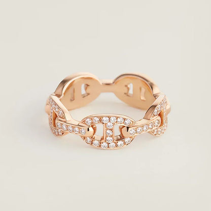 18K Chaine D'Ancre Enchainee Diamond Hermes Ring