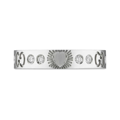 18K Double Gucci Icon Diamonds White Gold Ring