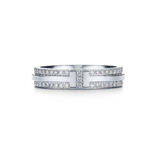 18K Tiffany Narrow Pave Diamond Ring