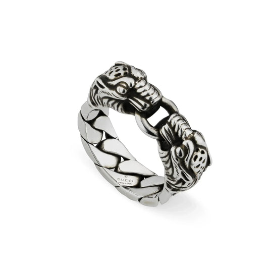 Double Gucci Tiger Head Chain Ring