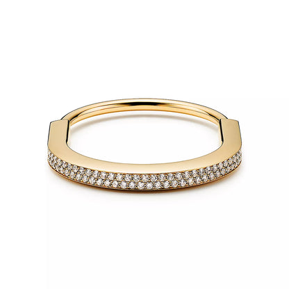 18K Tiffany Lock Bangle Full Pave Diamonds Bracelet