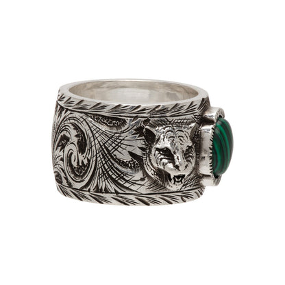 Double Gucci Feline Garden Green Ring