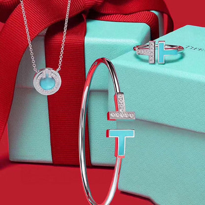 18K Tiffany Diamond & Turquoise Wire Ring