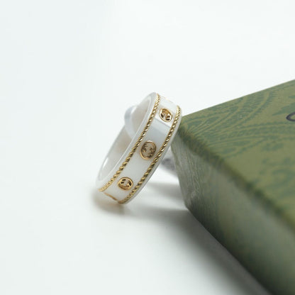 18K Double Gucci Interlocking Gucci Icon White Zirconia Ring