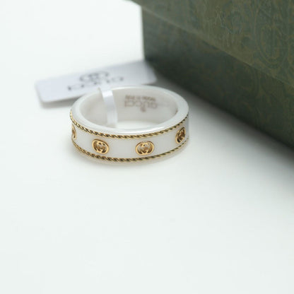 18K Double Gucci Interlocking Gucci Icon White Zirconia Ring