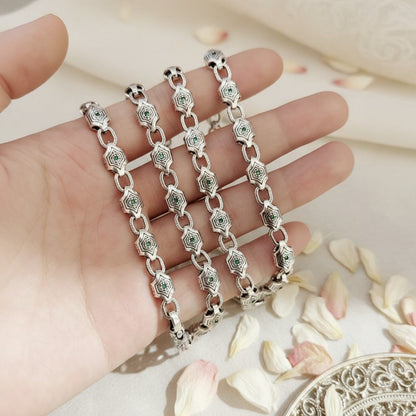 Chrome Hearts inlaid green diamond arabesque domineering necklace