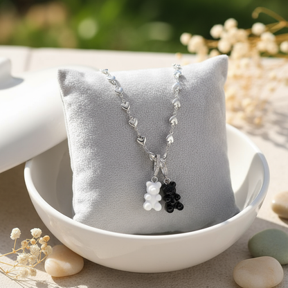 Chrome Hearts Black and white love bear necklace