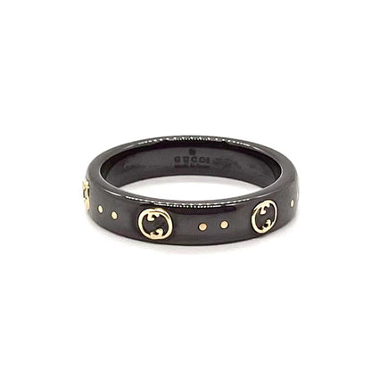 18K Double Gucci Icon Black Corundum Ring