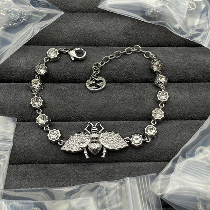 Double Gucci Interlocking Gucci Bee Crystals Bracelet