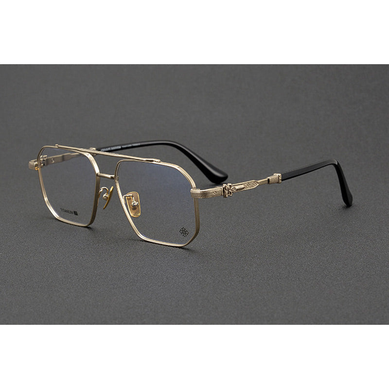 CHH Chrome Hearts Glasses Pure Titanium Double Beam Polygonal Myopia Glasses Frame & Sunglasses
