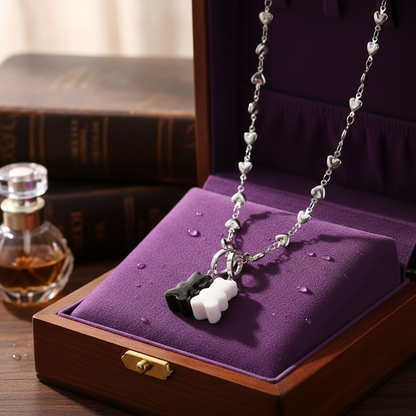 Chrome Hearts Black and white love bear necklace