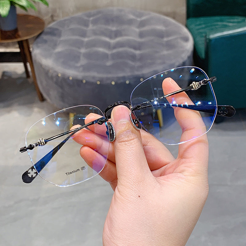 CHH Chrome Hearts Glasses Ultra Light Titanium Frameless Wide Myopia Glasses Frame
