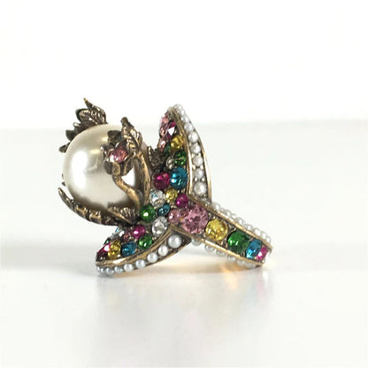 18K Double Gucci Multistone Pearl Ring