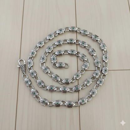 Chrome Hearts inlaid green diamond arabesque domineering necklace