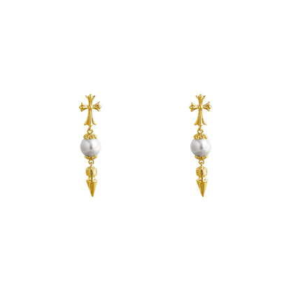 Chrome Hearts cross pearl earrings