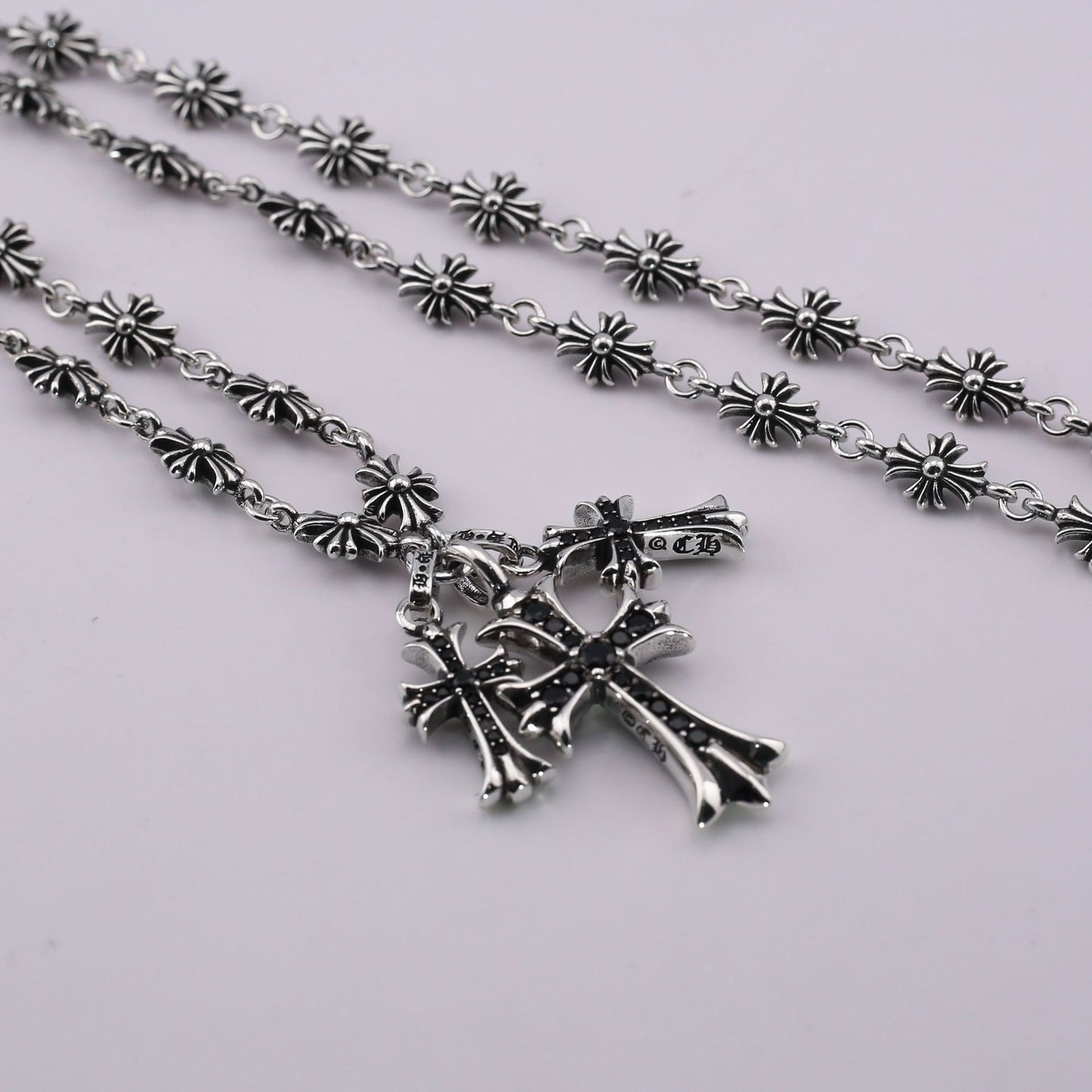 Chrome Hearts punk style diamond three cross pendant