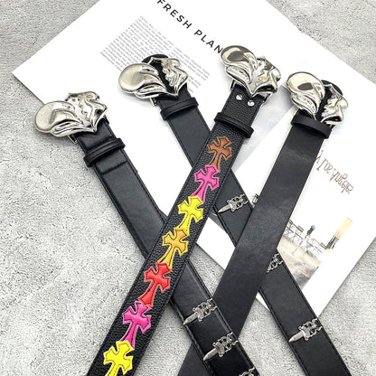 Chh Chrome Heart Belt Big Tongue Buckle Lychee Pattern