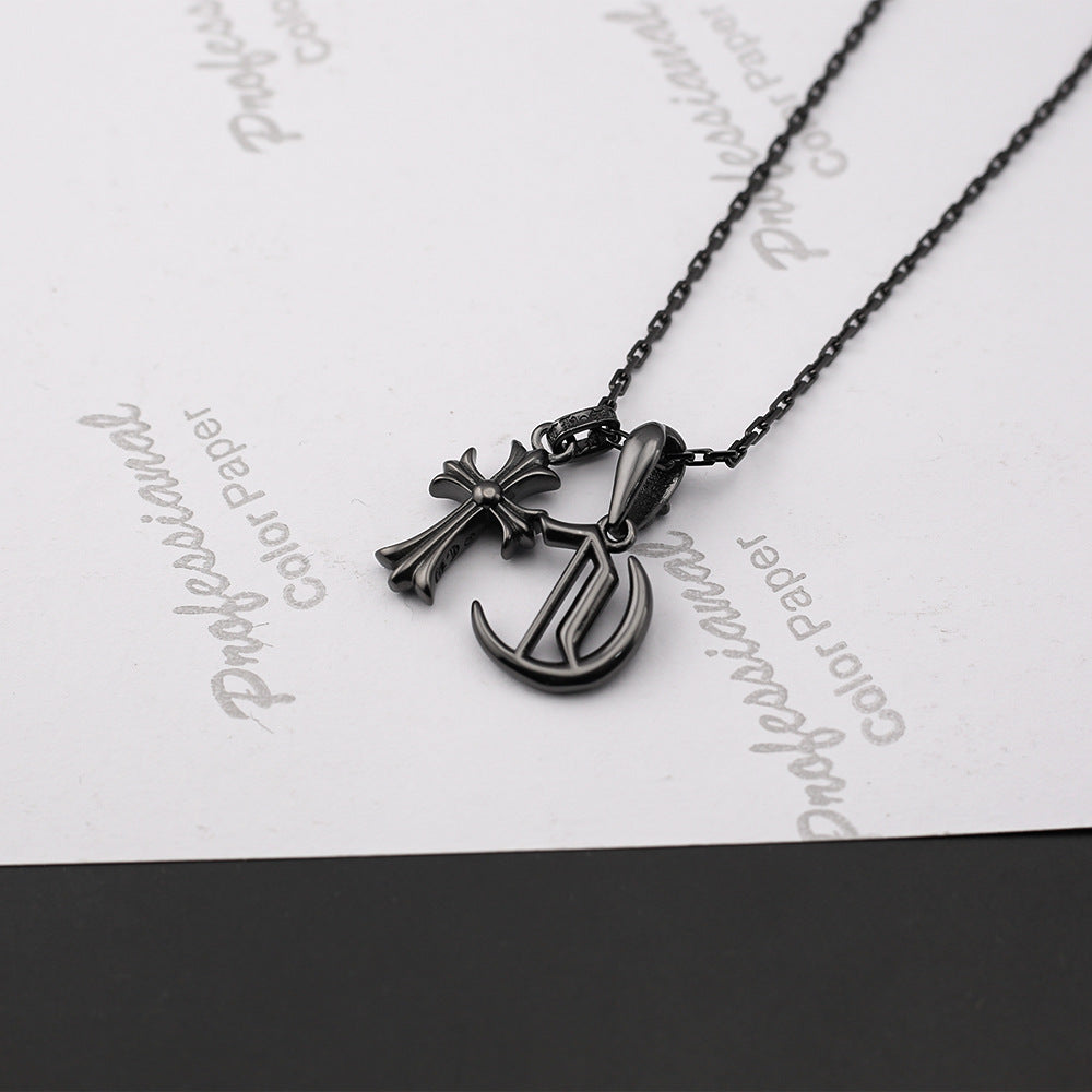 Chrome Hearts black letter diamond cross necklace