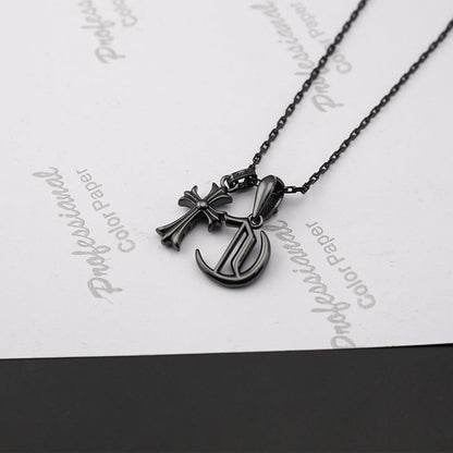 Chrome Hearts black letter diamond cross necklace