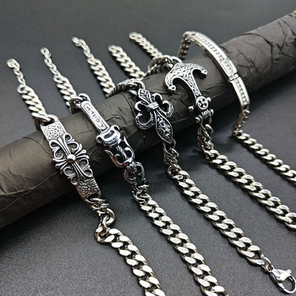 Chrome Hearts Silver Cuban chain curved bracelet