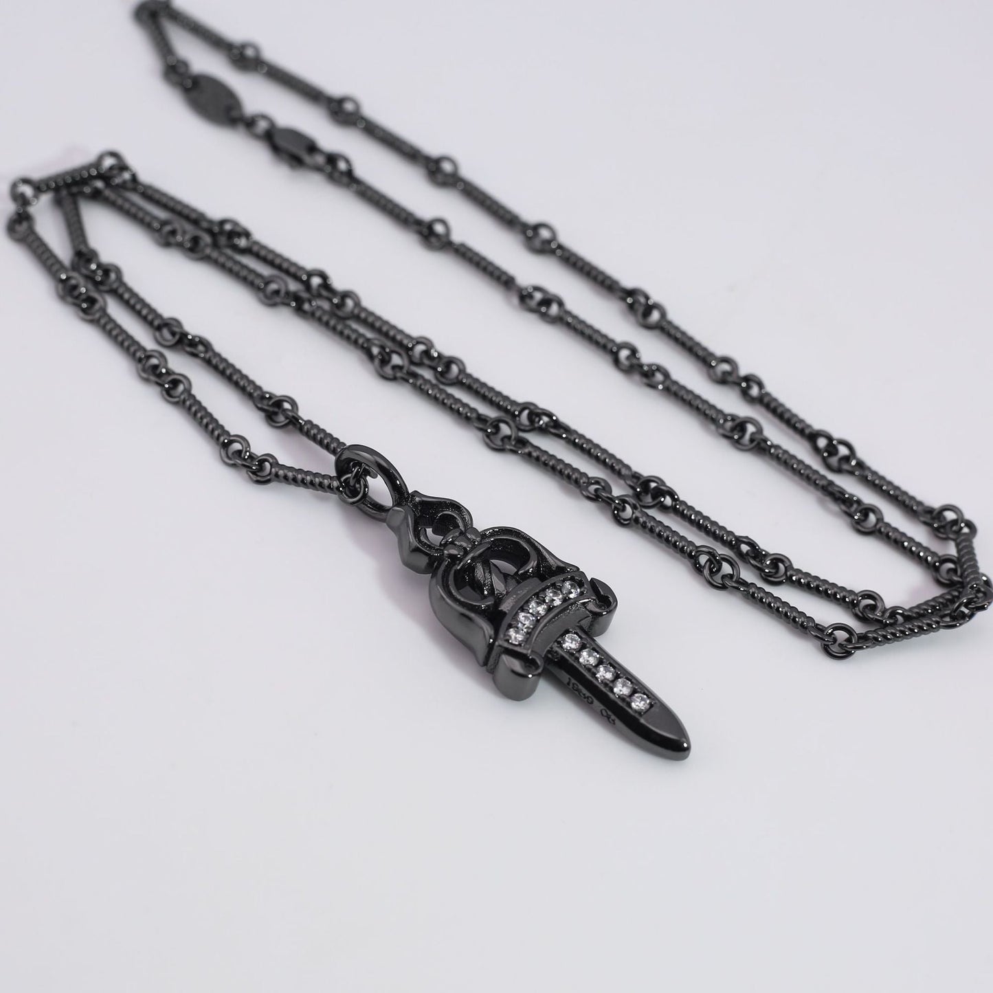 Chrome Hearts Retro Black Big Sword Diamond Necklace