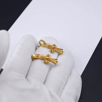 Chrome Hearts 24k gold cross diamond earrings