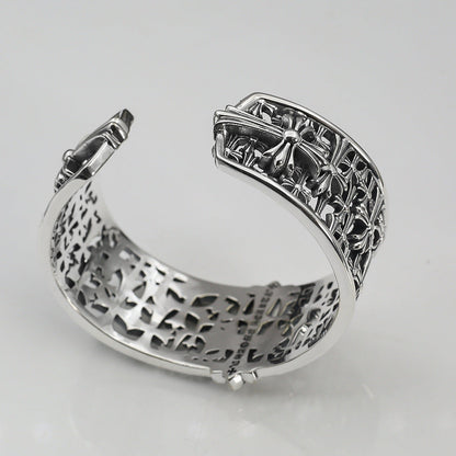 Chrome Hearts Silver Cemetery cross open bracelet