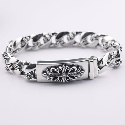 chrome hearts 925 Sterling silver Floral Cross Diamond ID Bracelet