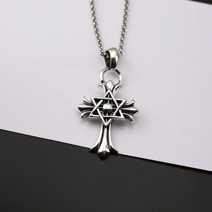Chrome Hearts punk retro six-pointed star cross necklace