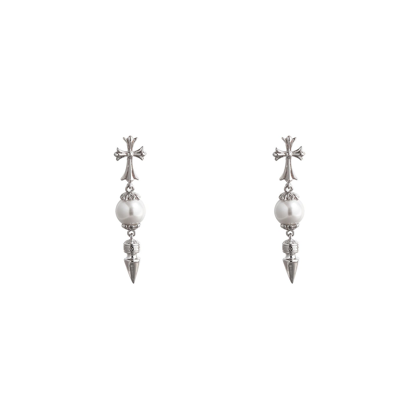 Chrome Hearts cross pearl earrings