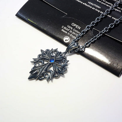 Chrome Hearts black bloody mary cross cool blue zircon necklace