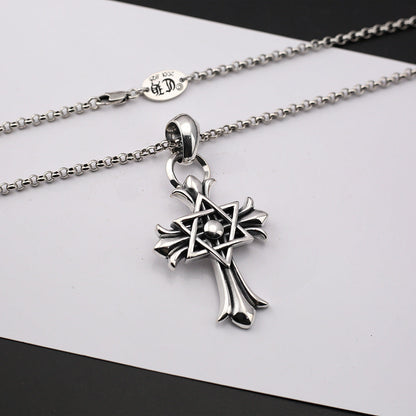 Chrome Hearts punk retro six-pointed star cross necklace