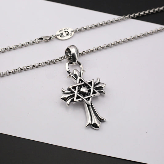 Chrome Hearts punk retro six-pointed star cross necklace