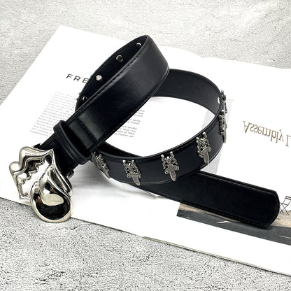 Chh Chrome Heart Belt Big Tongue Buckle Lychee Pattern