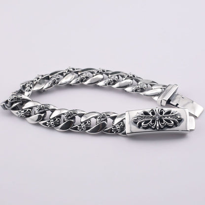 chrome hearts 925 Sterling silver Floral Cross Diamond ID Bracelet