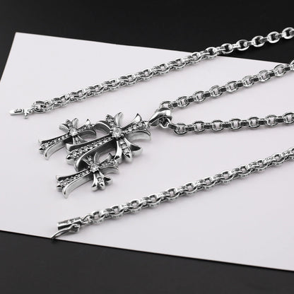 Chrome Hearts vintage diamond-studded three-cross bold letter chain