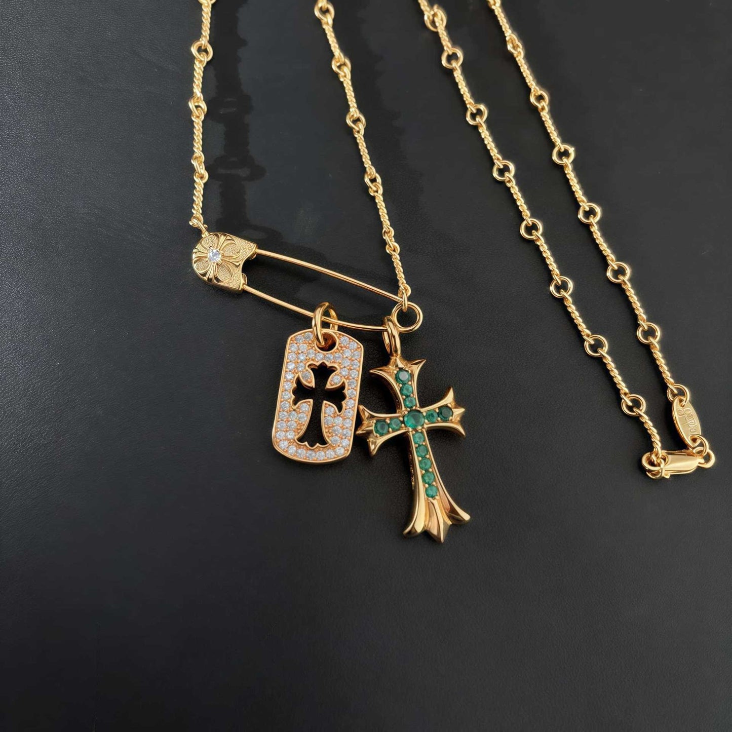 Chrome Hearts brooch full diamond square gold cross necklace