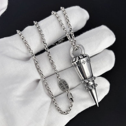 Chrome Hearts distressed cross rivet bullet pendant