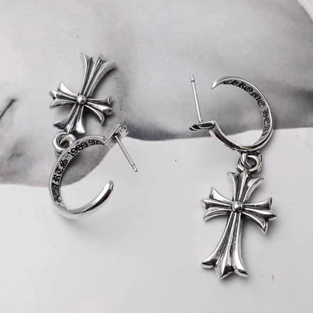 Chrome Hearts diamond cross punk earrings