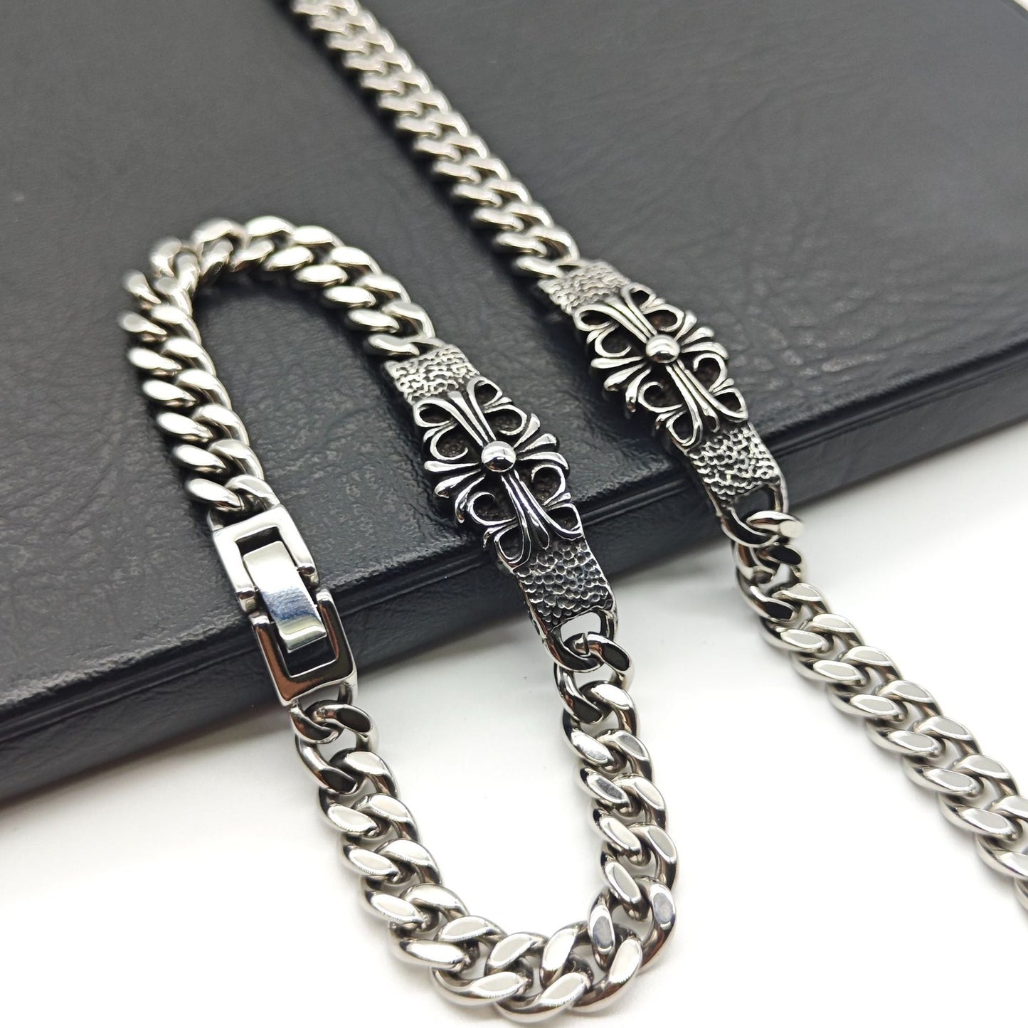 Chrome Hearts cross flower curved Cuban domineering bracelet