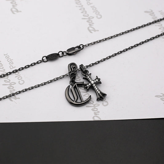 Chrome Hearts black letter diamond cross necklace