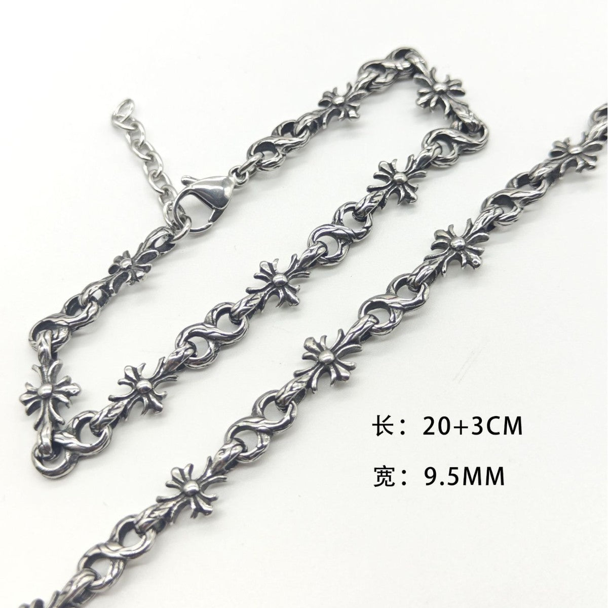 Chrome Hearts 925 Silver Tiny E CH Cross Bracelet