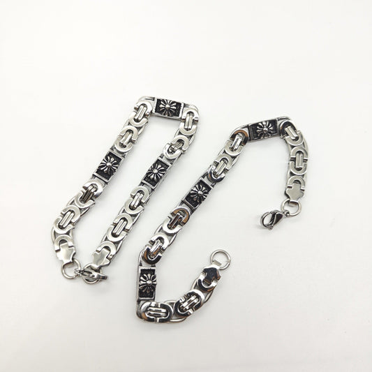 Chrome Hearts stainless steel flat link chain scout flower bracelet